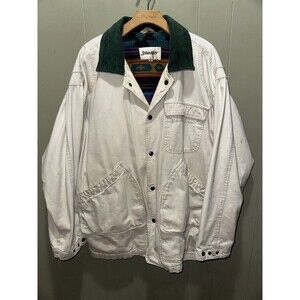 St Johns Bay Chore Jacket Green Corduroy Collar Men's Size MT Blanket Lined